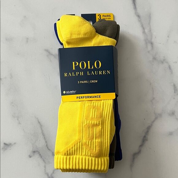 Polo Ralph Lauren Men's Performance Crew Socks - Yellow, Blue, Green, Size 10-13 - Picture 4 of 11